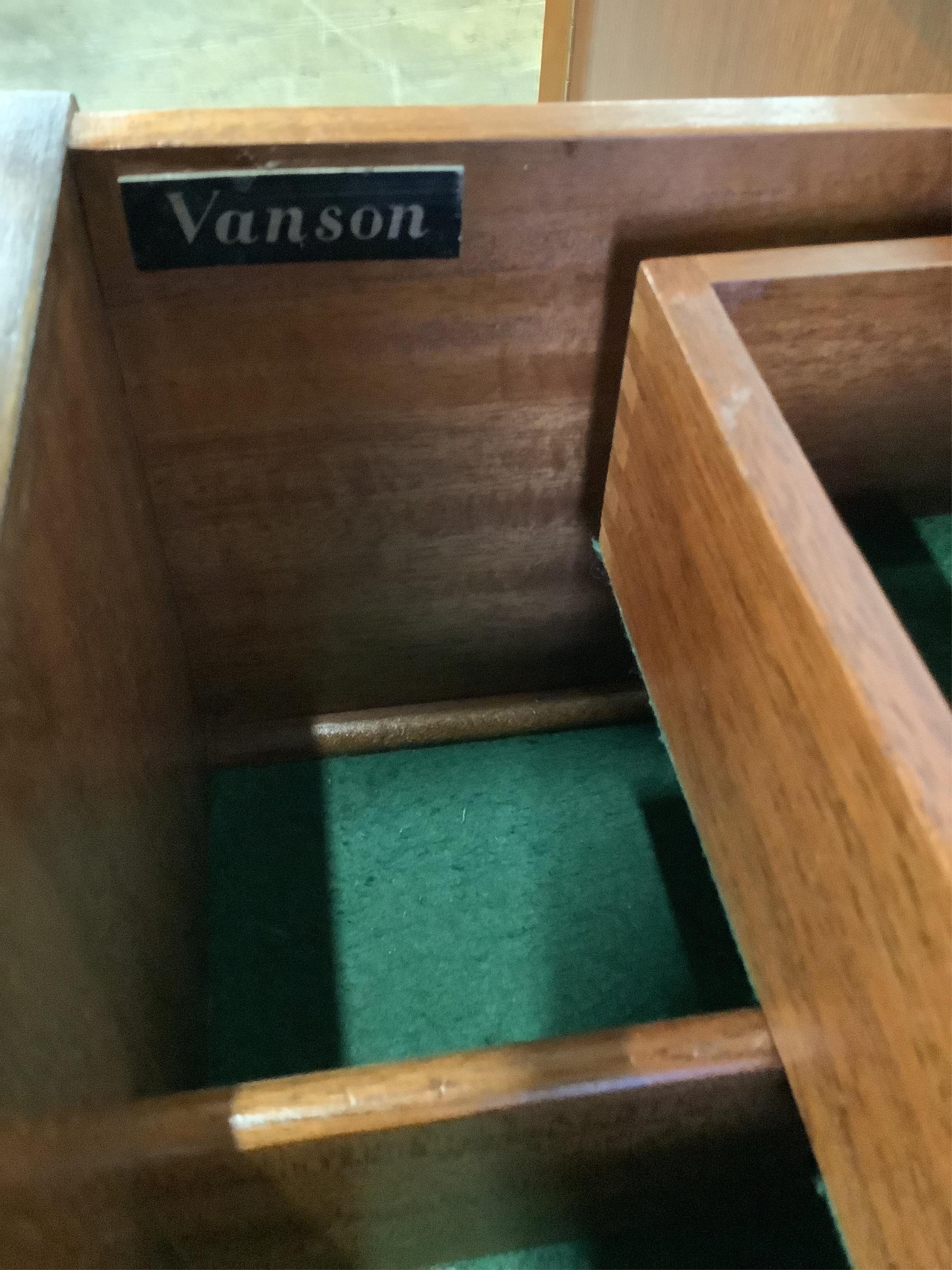 Peter Hayward for Vanson, a mid century teak sideboard, width 159cm, depth 51cm, height 84cm. Condition - fair to good, top has a rim bruise and light surface scratches.